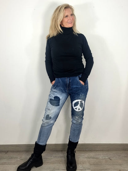 Jeans mit Herz & Peace Symbol