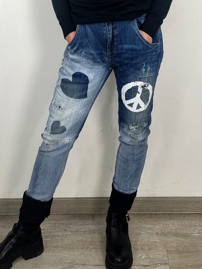Jeans mit Herz & Peace Symbol