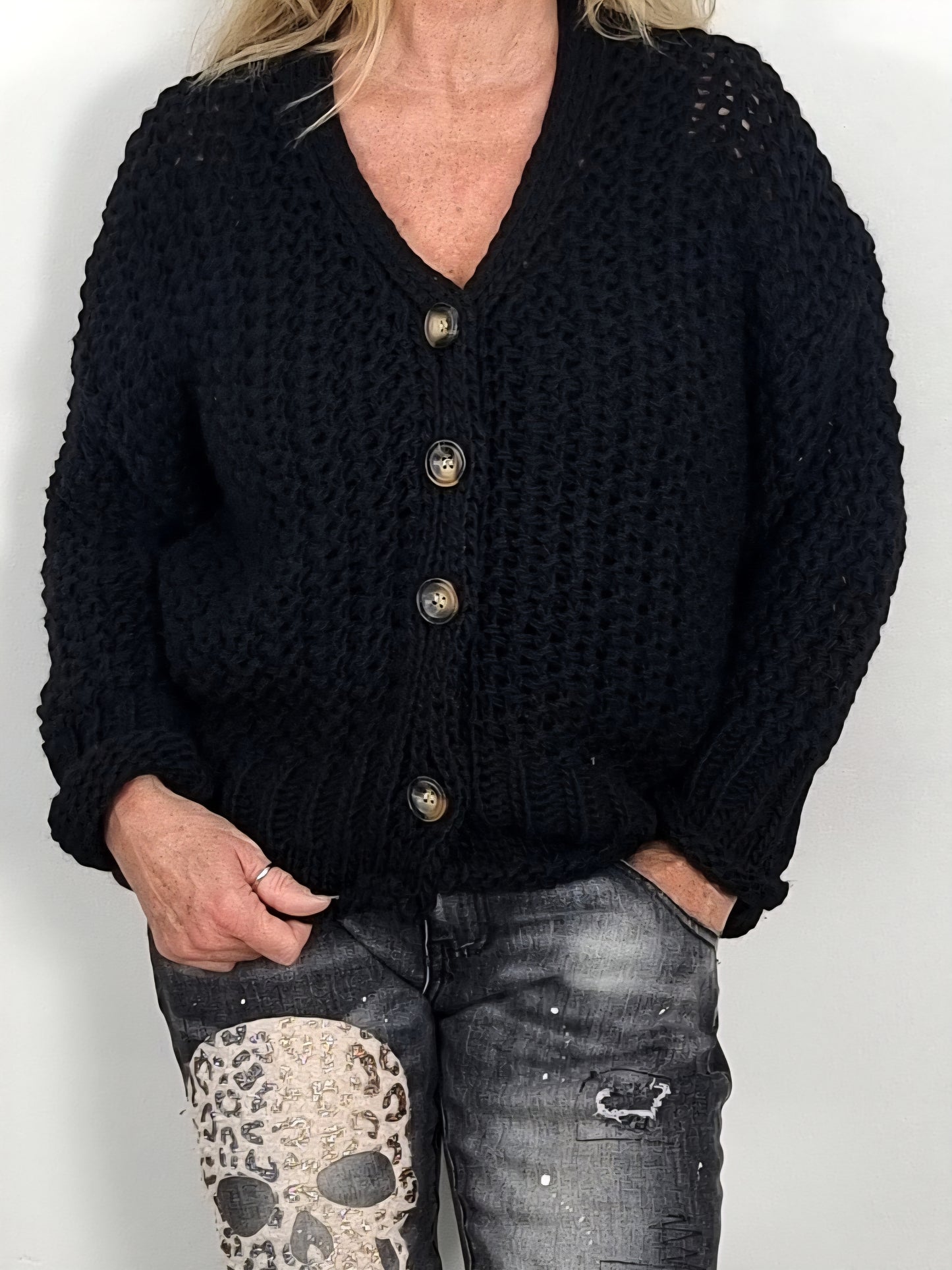 Strickweste mit Knopfverschluss – lässig & zeitlos Schwarz