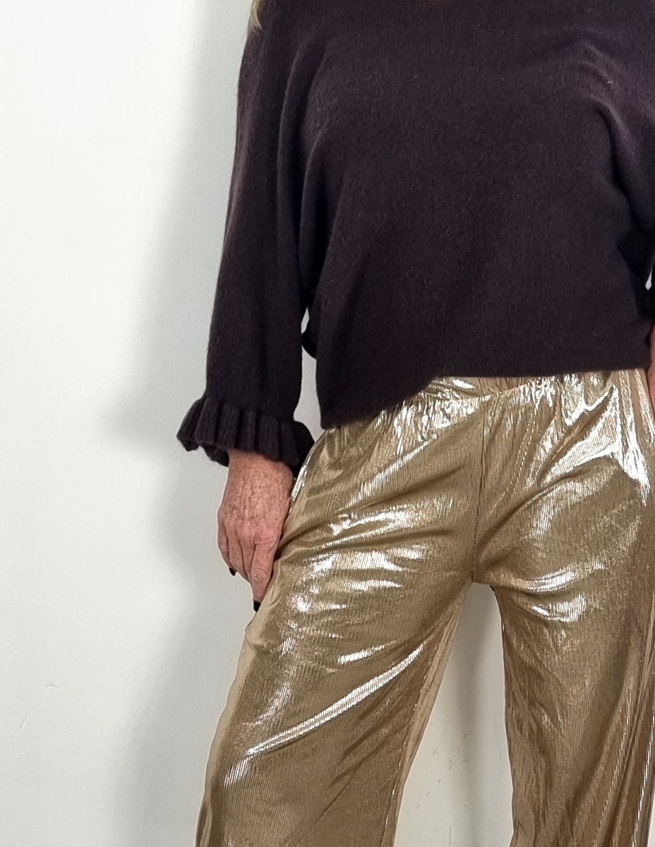 Feinstrick-Pulli mit Volant Ärmeln Braun