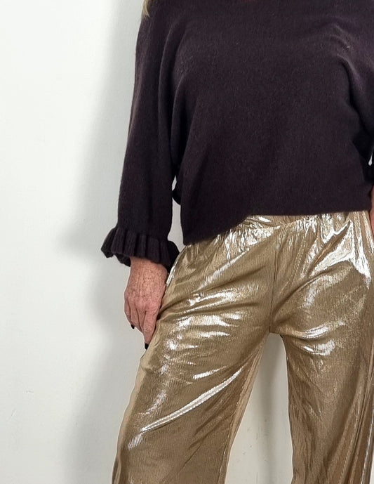 Feinstrick-Pulli mit Volant Ärmeln Braun