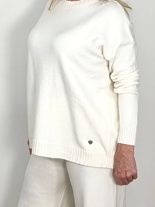 Feinstrick-Pullover Creme, Schwarz &amp; Dunkelblau