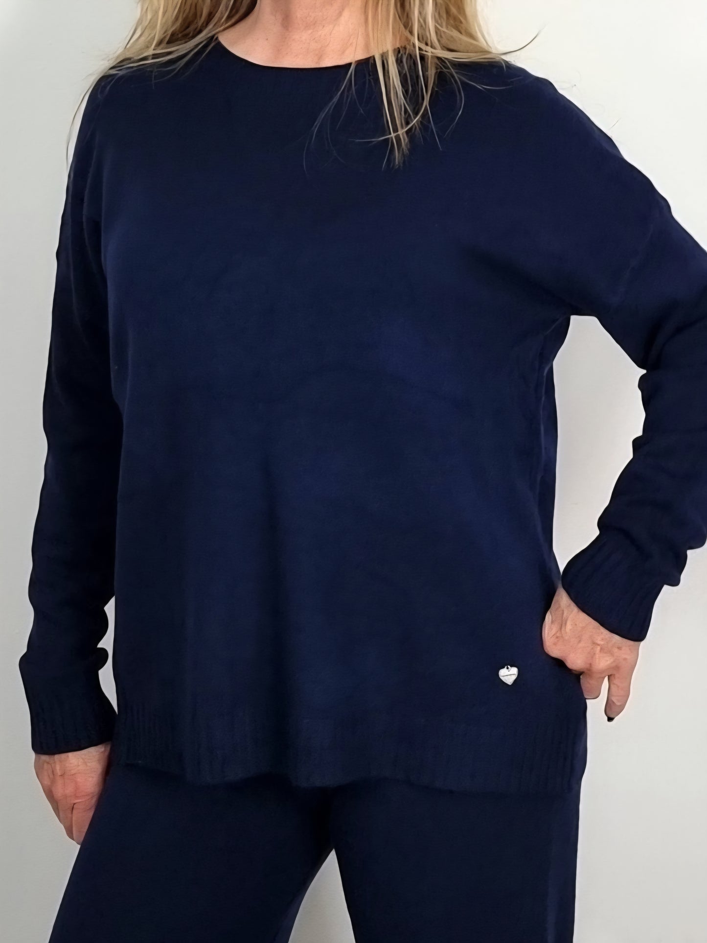 Feinstrick-Pullover Creme, Schwarz &amp; Dunkelblau