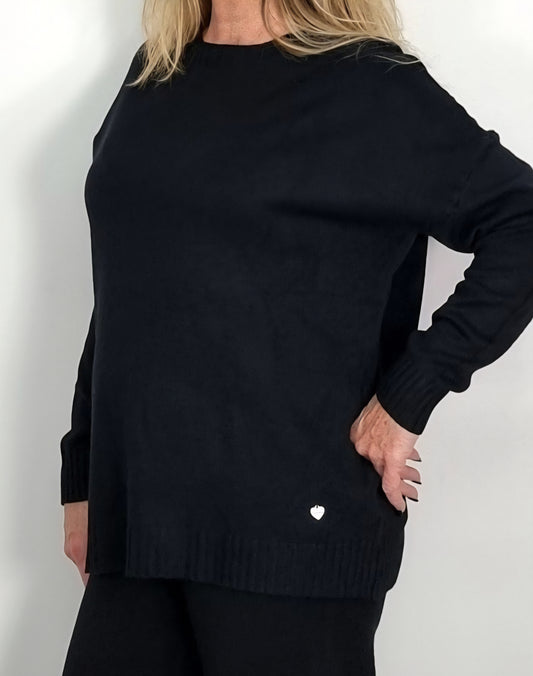 Feinstrick-Pullover Creme, Schwarz &amp; Dunkelblau