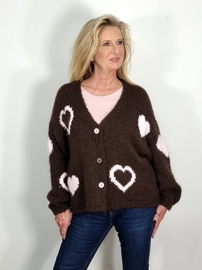 Lässige Strickjacke mit modernem Muster, Braun/ Rosa