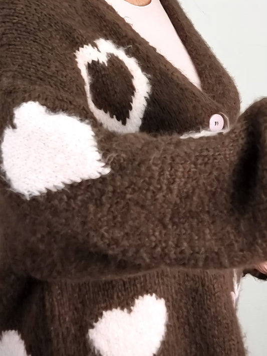 Lässige Strickjacke mit modernem Muster, Braun/ Rosa