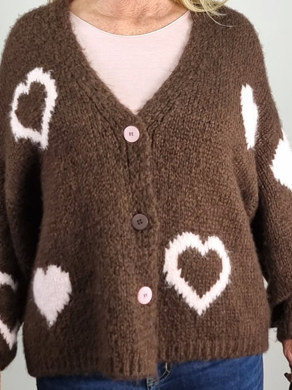 Lässige Strickjacke mit modernem Muster, Braun/ Rosa