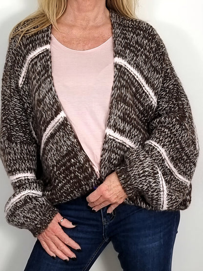 Lässige Strickjacke mit modernem Muster, Braun/ Rosa