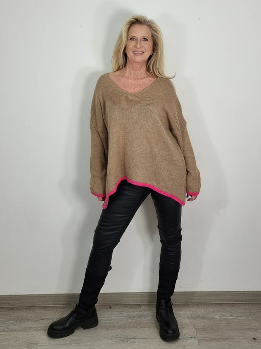 Oversize-Pullover mit Kontrastsaum