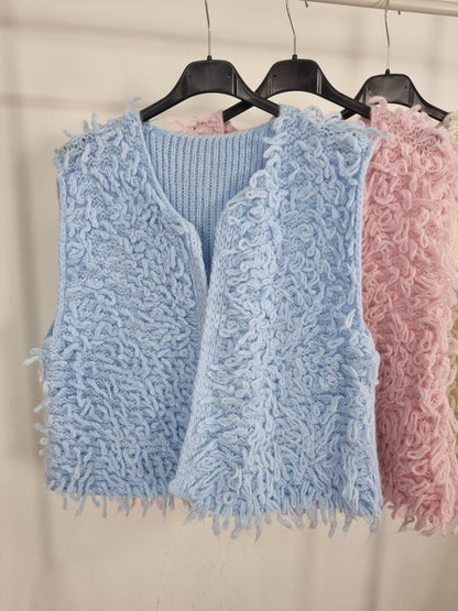 Modische Strickweste mit Fransen Beige , Hellblau, Rosa