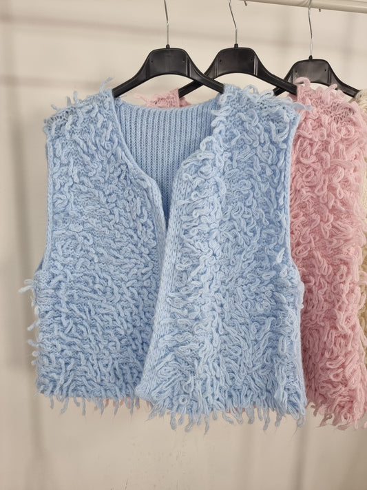 Modische Strickweste mit Fransen Beige , Hellblau, Rosa
