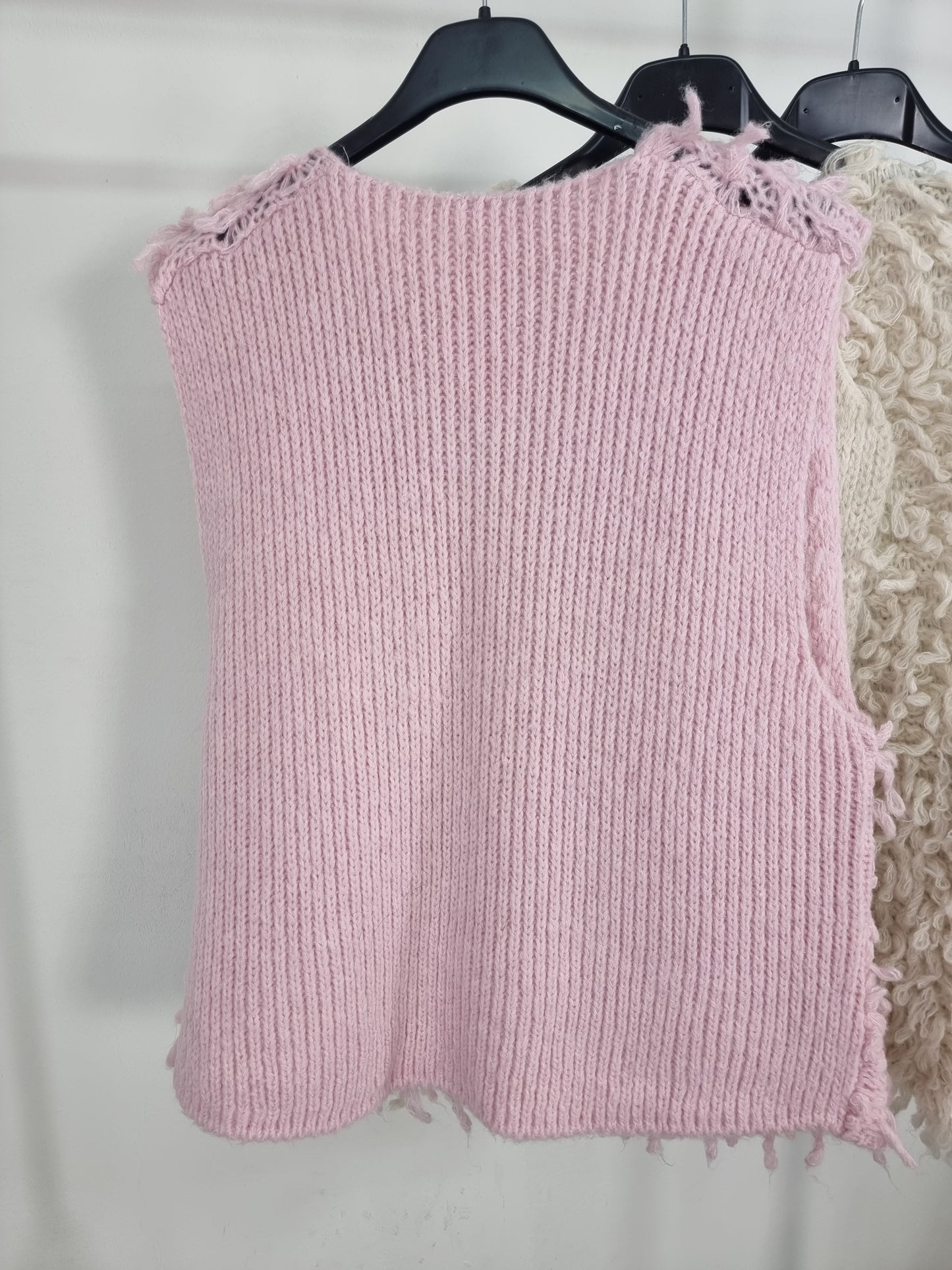 Modische Strickweste mit Fransen Beige , Hellblau, Rosa