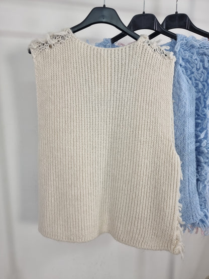 Modische Strickweste mit Fransen Beige , Hellblau, Rosa