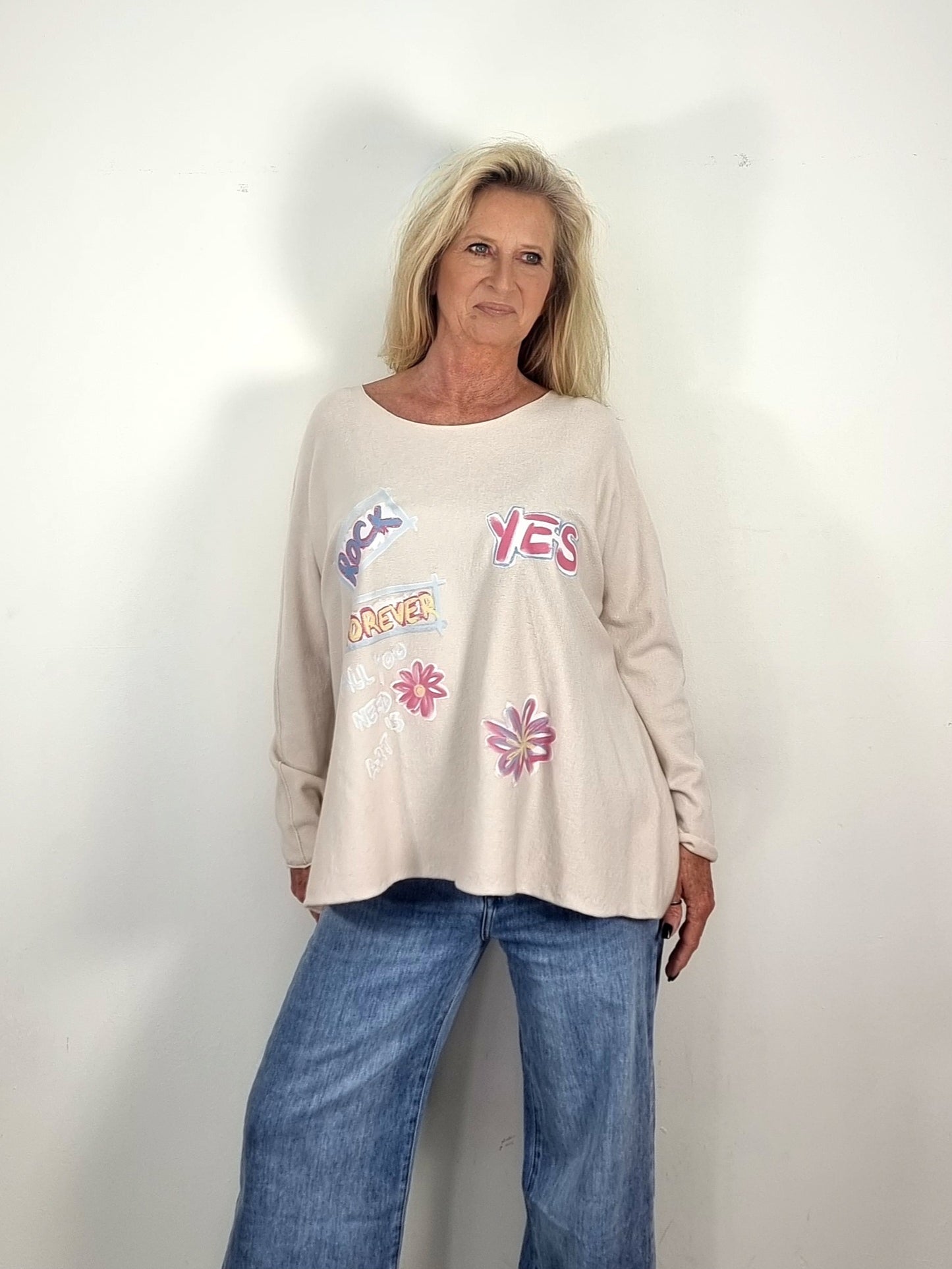 Lässiger Oversize-Pulli mit Statement-Print in 4 Farben