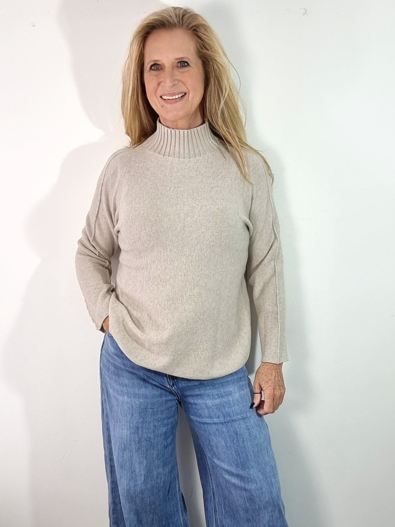 Feinstrick-Pullover mit Stehkragen