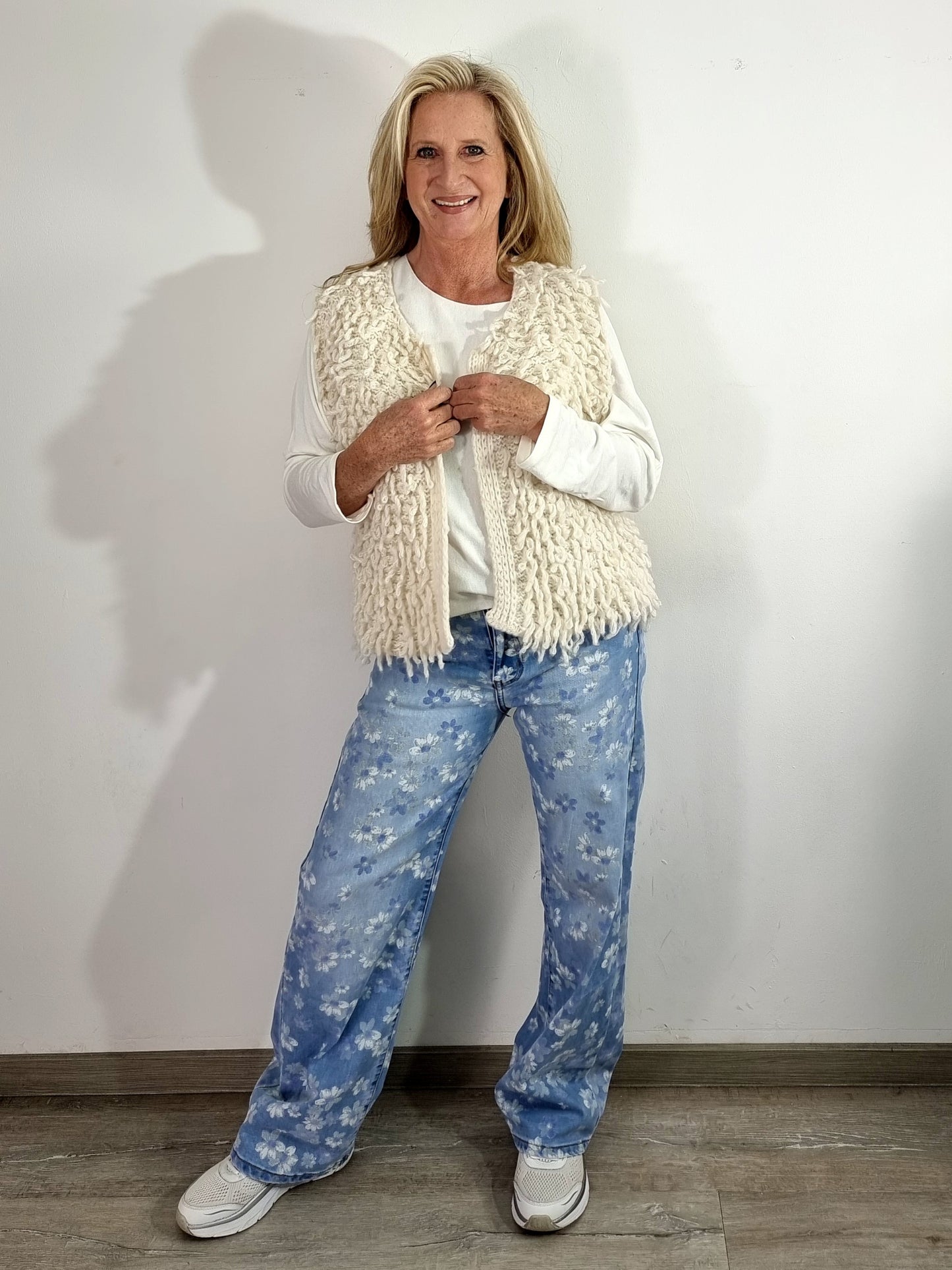 Modische Strickweste mit Fransen Beige , Hellblau, Rosa