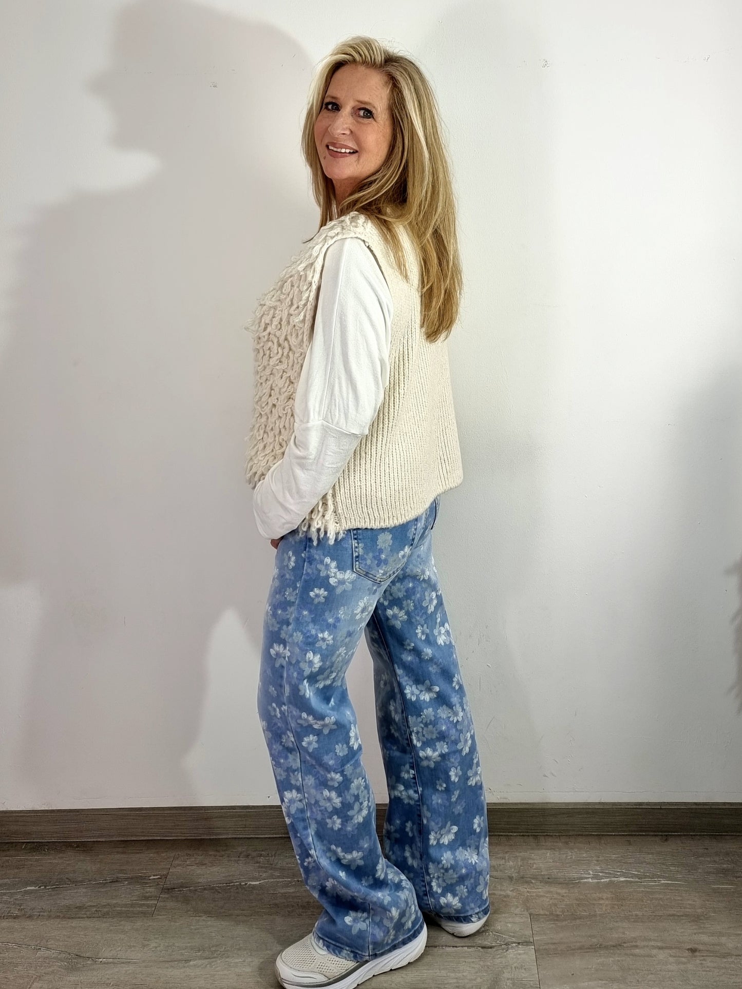 Modische Strickweste mit Fransen Beige , Hellblau, Rosa