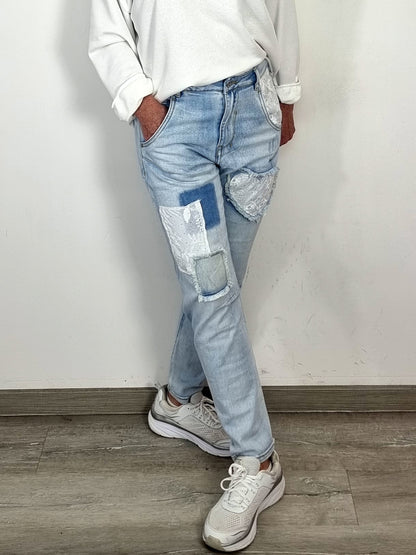 Patchwork Boyfriend Jeans – Lässig, einzigartig & super bequem
