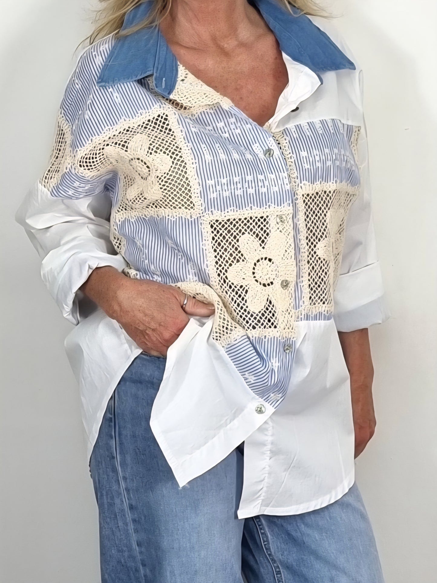 Bluse „Boho Patchwork“ – Lässig, feminin & einzigartig