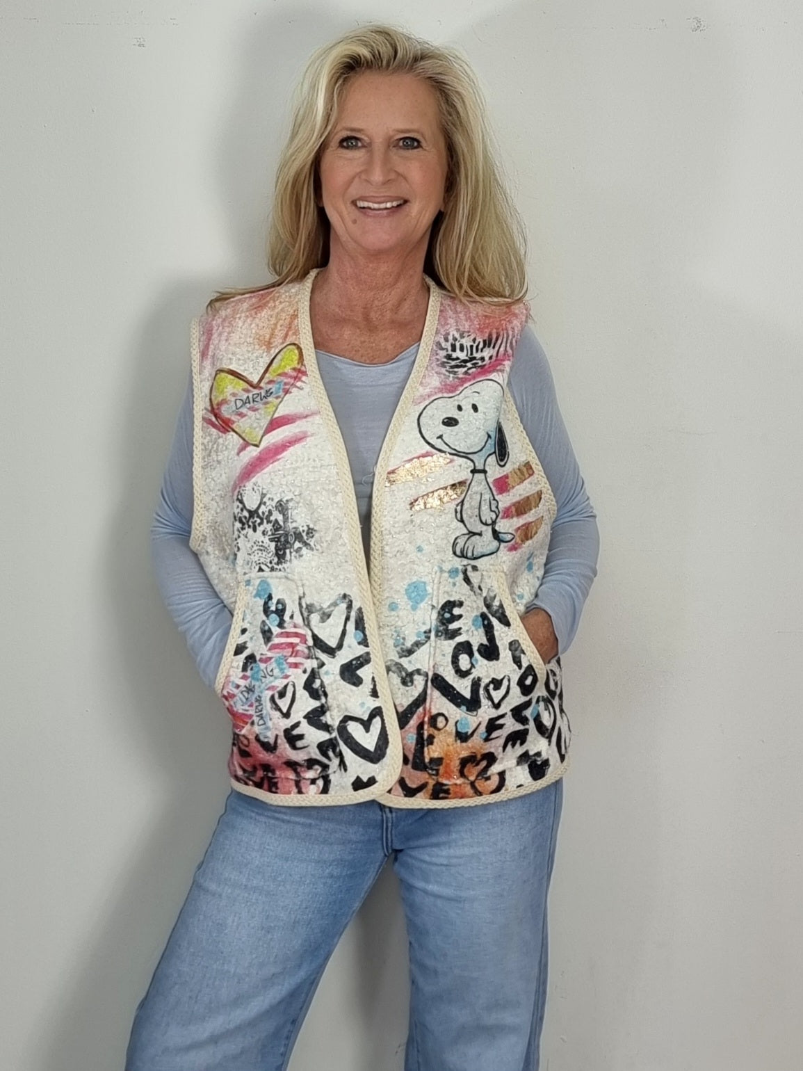 Statement-Weste mit Comic-Hund Motiv