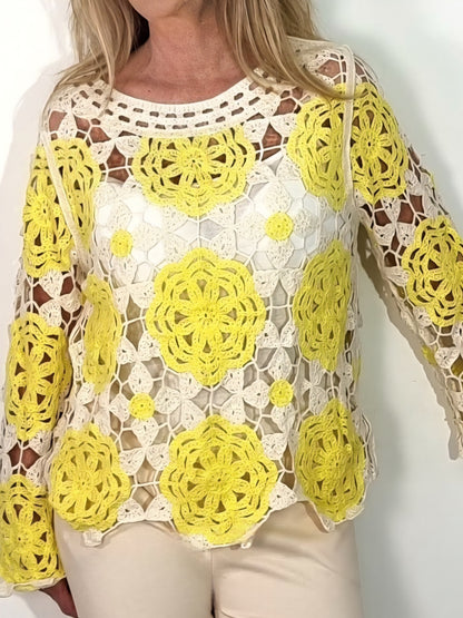 Elegantes Spitzen-Oberteil in Gelb & Beige