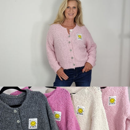 Teddy- Cardigan mit Smiley-Patch