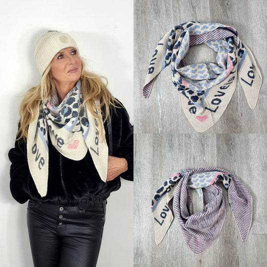💕 Dreieckstuch Love & Leo Hellblau & Beige