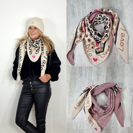 💕 Dreieckstuch Love & Leo Pink & Beige