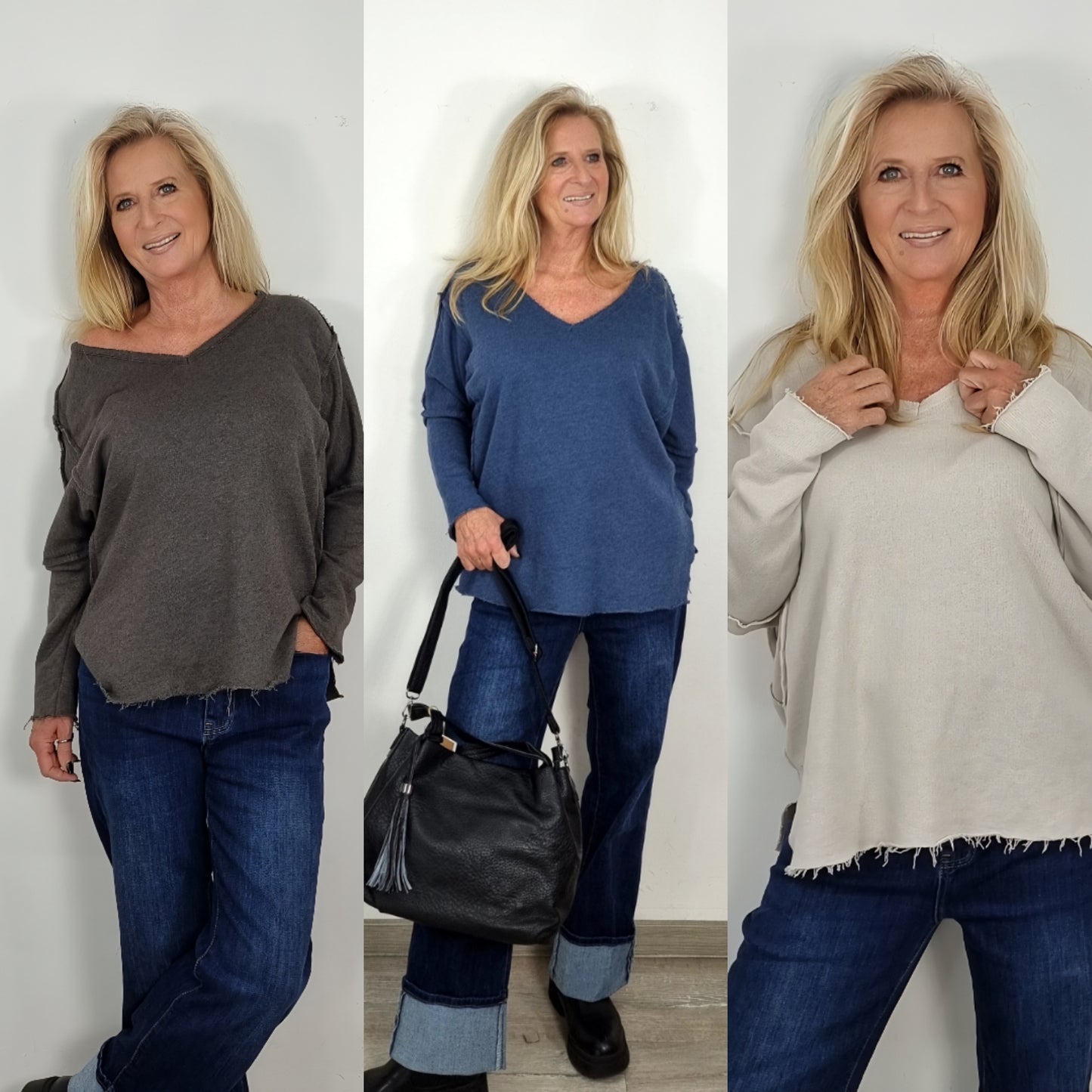 🌿 Lässiges V-Neck Shirt mit ausgefransten Nähten