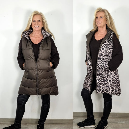 Wende-Steppweste Schoko &  mit Leo-Print