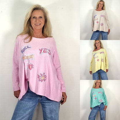 Lässiger Oversize-Pulli mit Statement-Print in 4 Farben