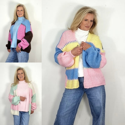 Bunter Strick-Cardigan im soften Pastell-Look 3 Farben