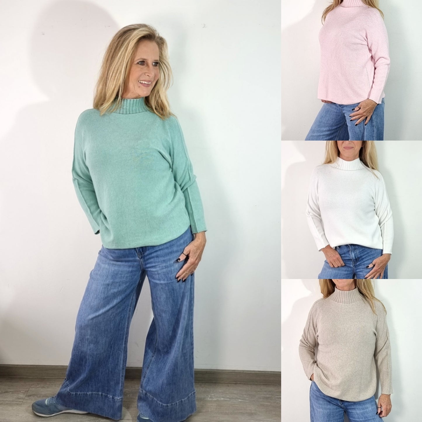 Feinstrick-Pullover mit Stehkragen