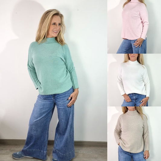 Feinstrick-Pullover mit Stehkragen