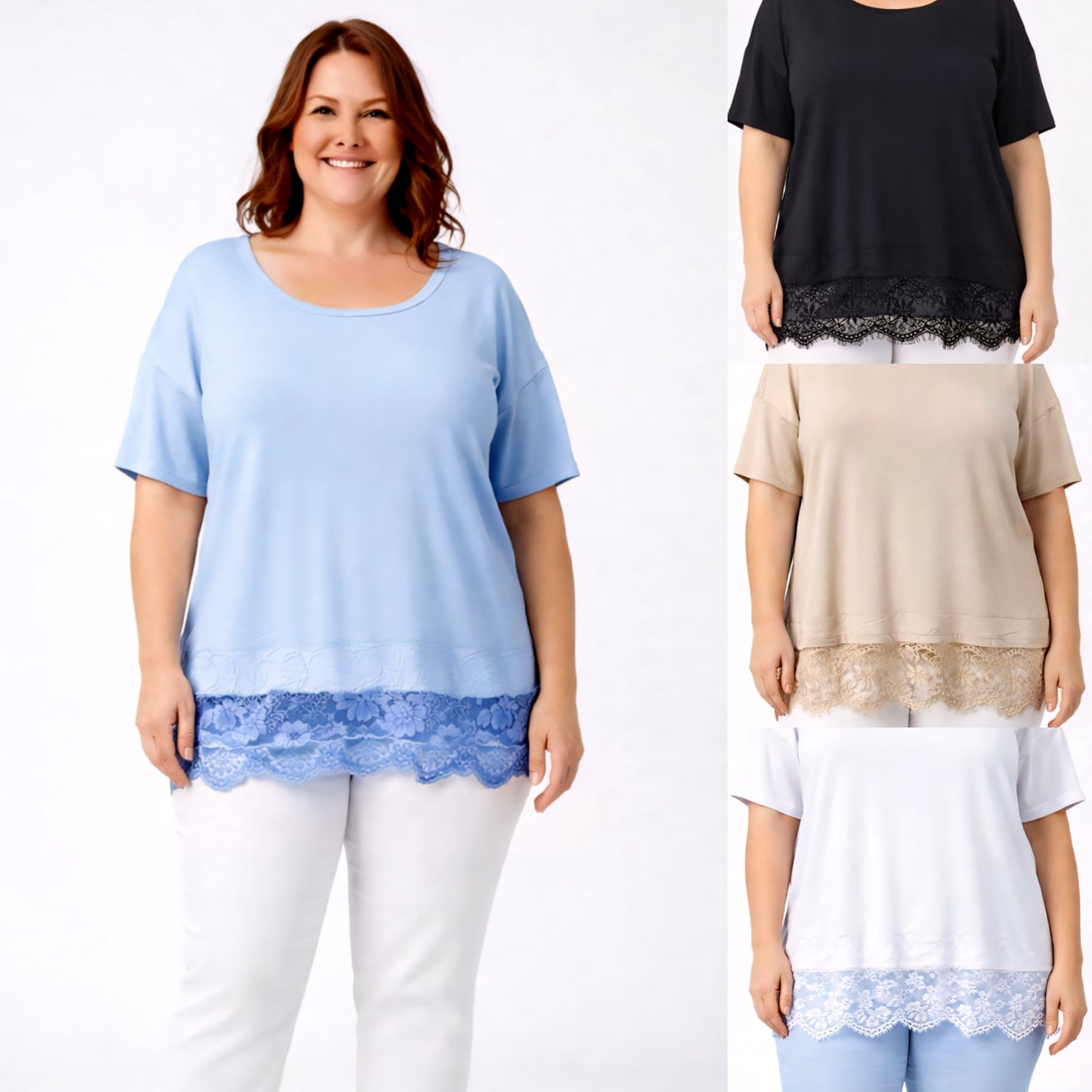 ✨ Feminines Shirt mit edlem Spitzenabschluss 4 Farben