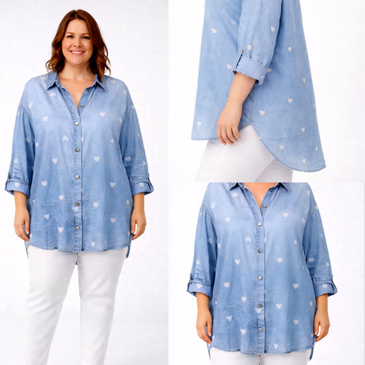 Jeansbluse mit Herzprint