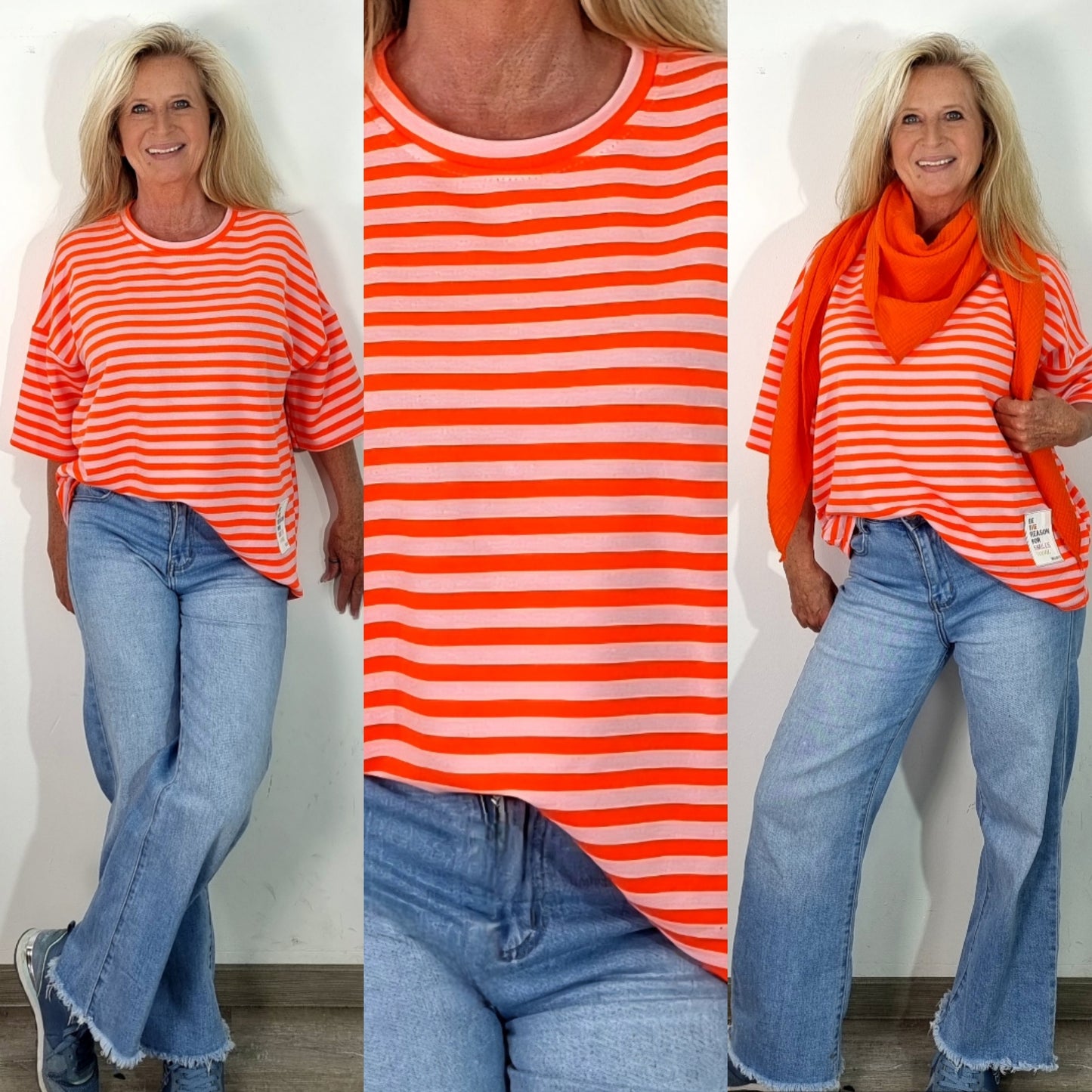 Streifenshirt in Neon-Orange ( Set erhältlich)