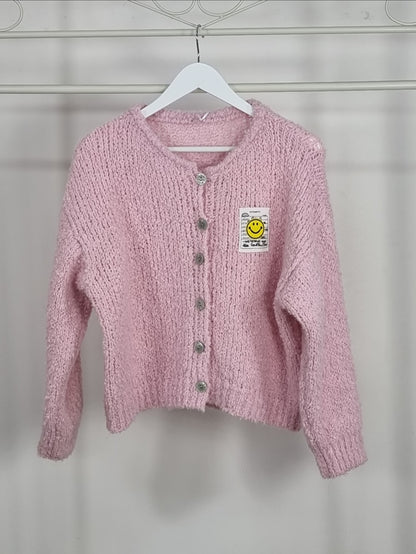 Teddy- Cardigan mit Smiley-Patch