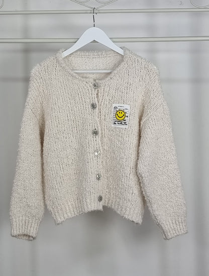 Teddy- Cardigan mit Smiley-Patch