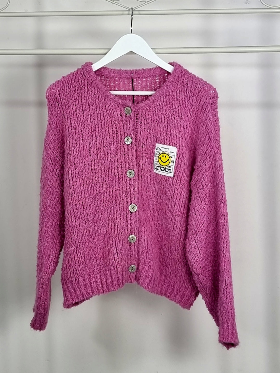 Teddy- Cardigan mit Smiley-Patch