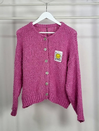 Teddy- Cardigan mit Smiley-Patch