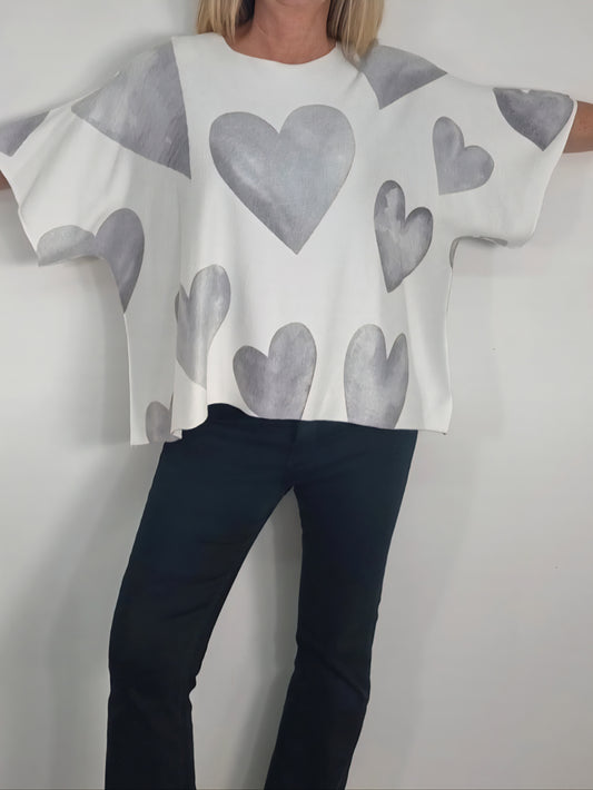 ❤️ Kuscheliges 3/4-Arm-Shirt Oversize- Schnitt mit Herzprint ❤️