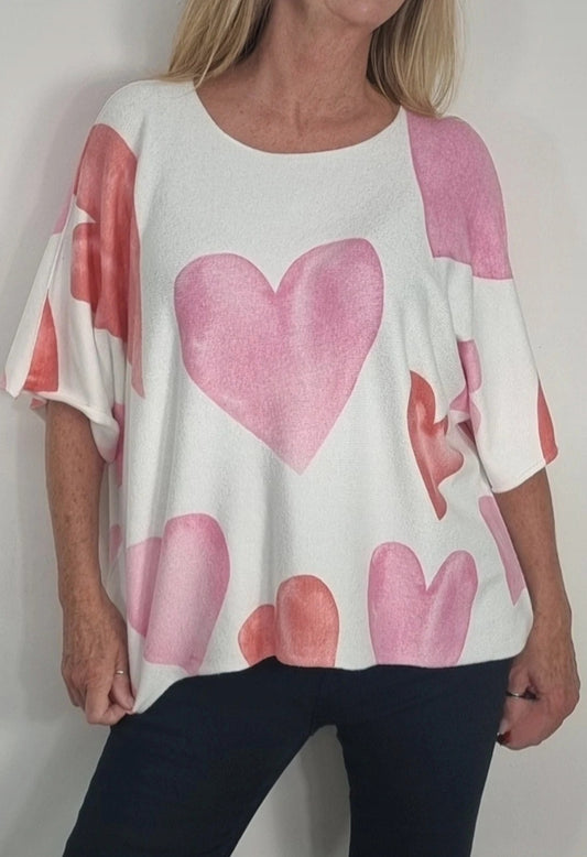 ❤️ Kuscheliges 3/4-Arm-Shirt Oversize- Schnitt mit Herzprint ❤️