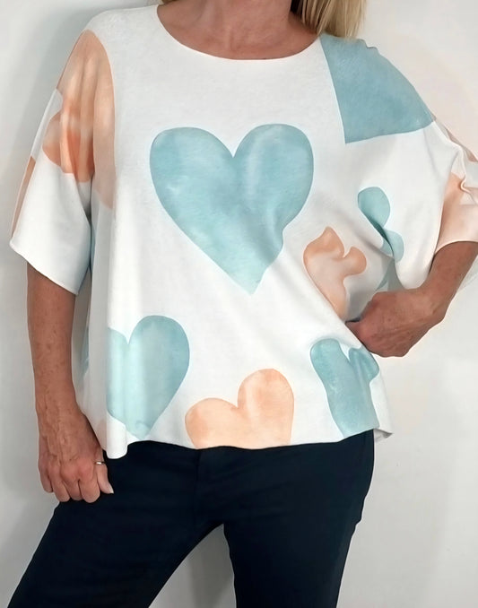 ❤️ Kuscheliges 3/4-Arm-Shirt Oversize- Schnitt mit Herzprint ❤️