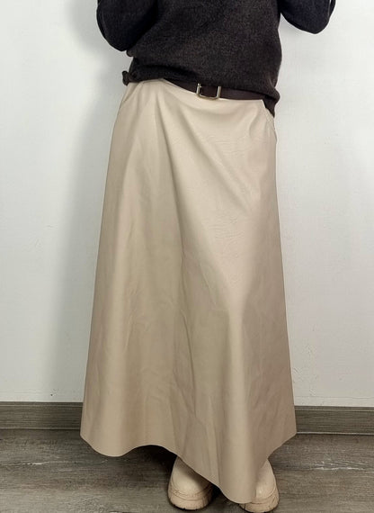 Eleganter A-Linien-Lederimitat-Rock Beige