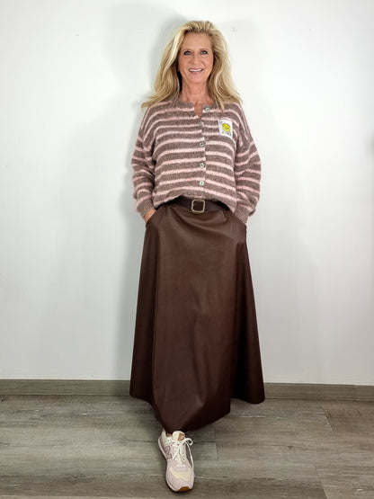 Eleganter A-Linien-Lederimitat-Rock Schoko