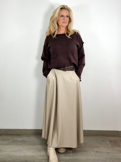 Eleganter A-Linien-Lederimitat-Rock Beige